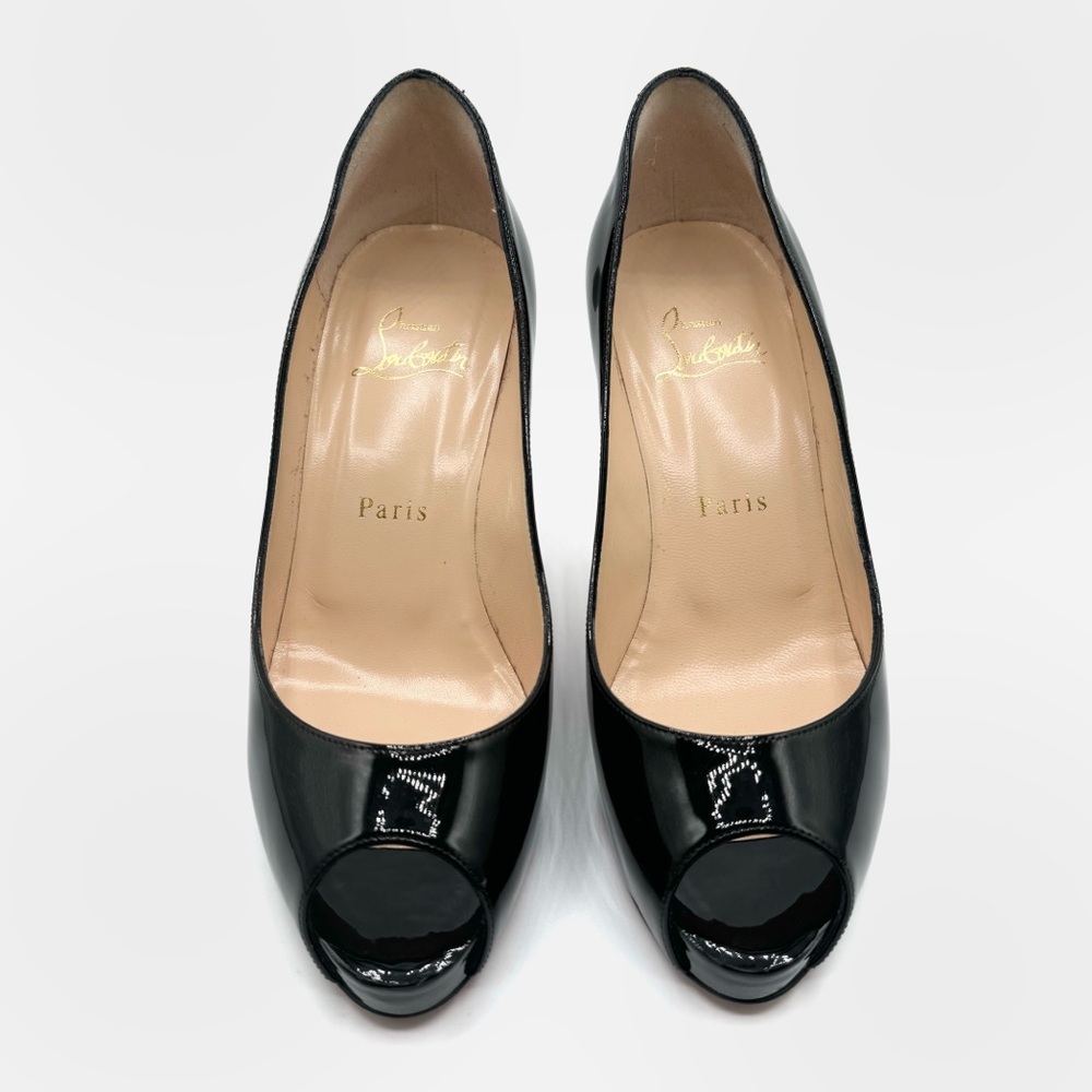 Christian Louboutin Very Prive 100 Patent Black Leather Platform Pump Heels - Picture 4 of 13